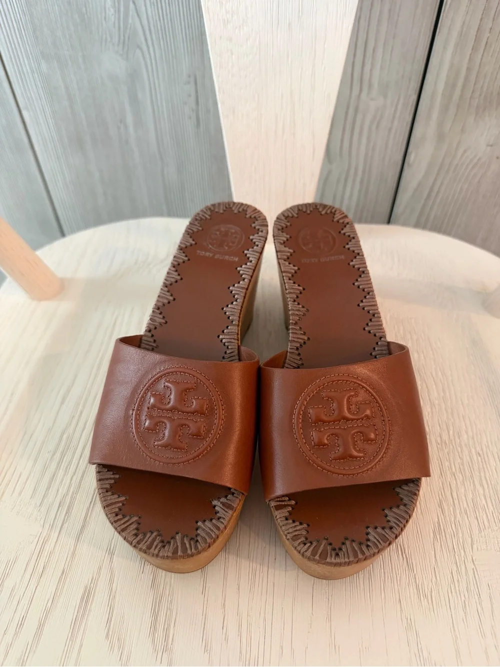 Tory Burch Patty Wedge Slide Sandals in Brown Leather